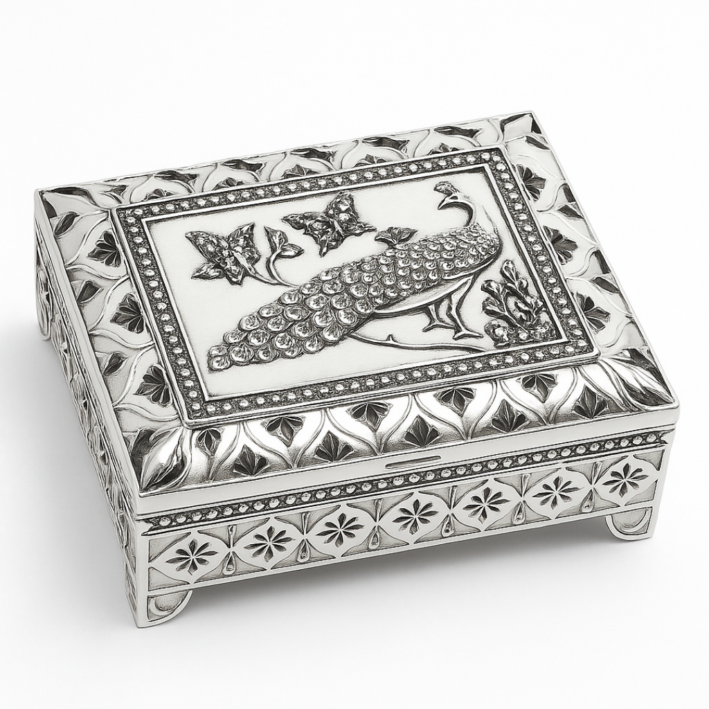 Elegant Enamel & Silver Plated Jewellery Box(white)
