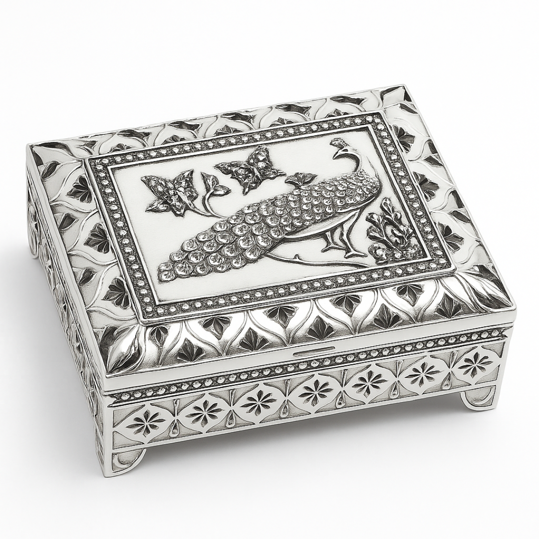 Elegant Enamel & Silver Plated Jewellery Box(white)