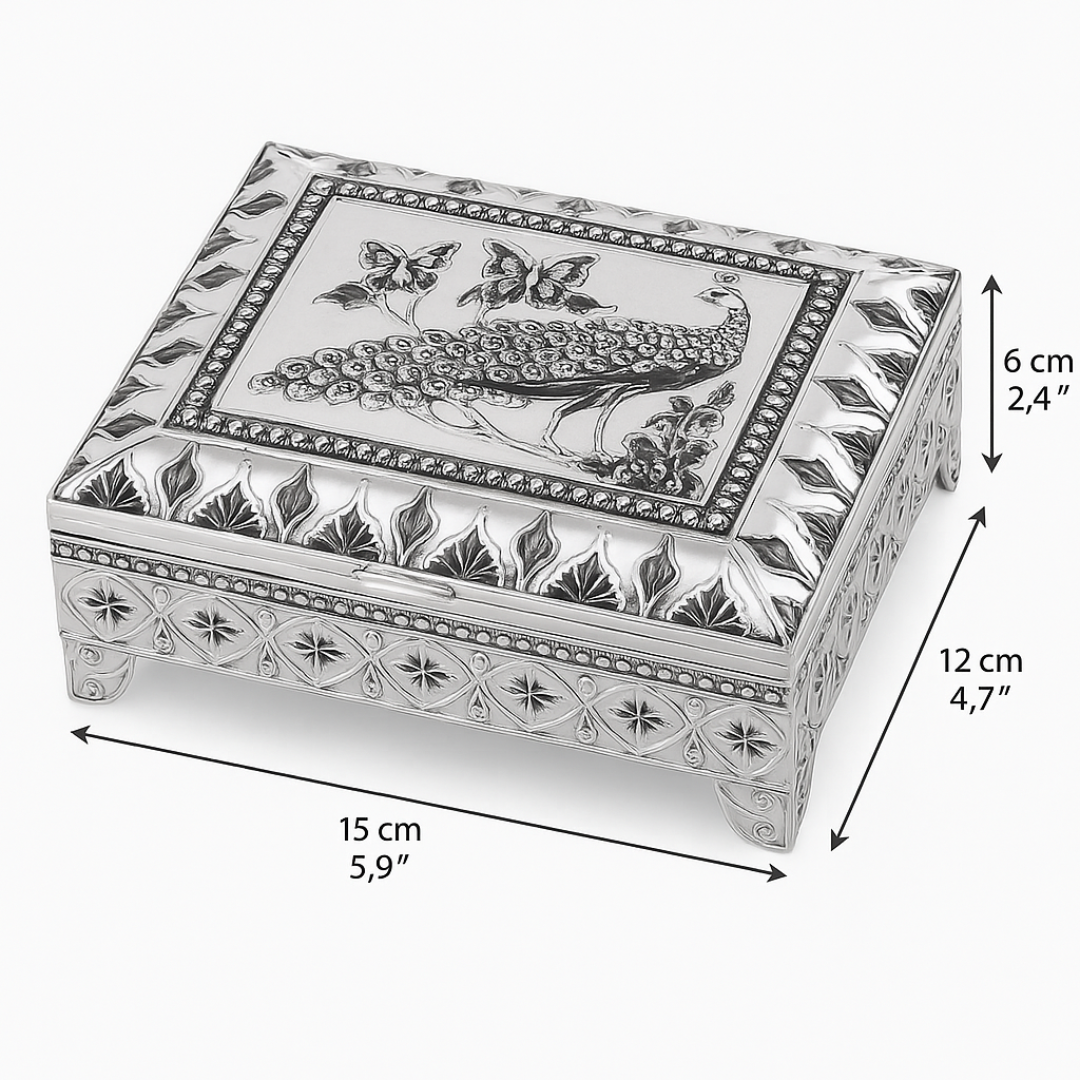 Elegant Enamel & Silver Plated Jewellery Box(white)