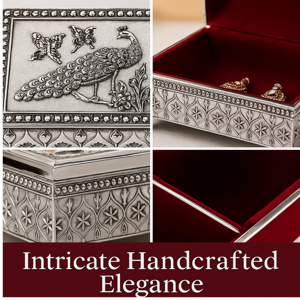 Elegant Enamel & Silver Plated Jewellery Box(white)