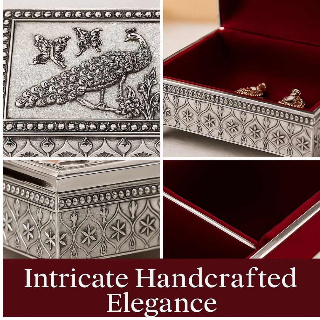 Elegant Enamel & Silver Plated Jewellery Box(white)