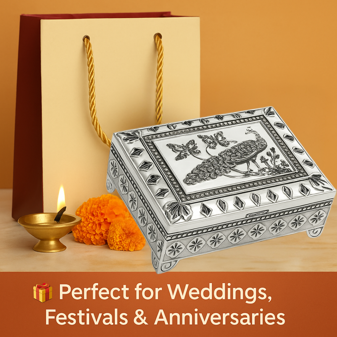 Elegant Enamel & Silver Plated Jewellery Box(white)