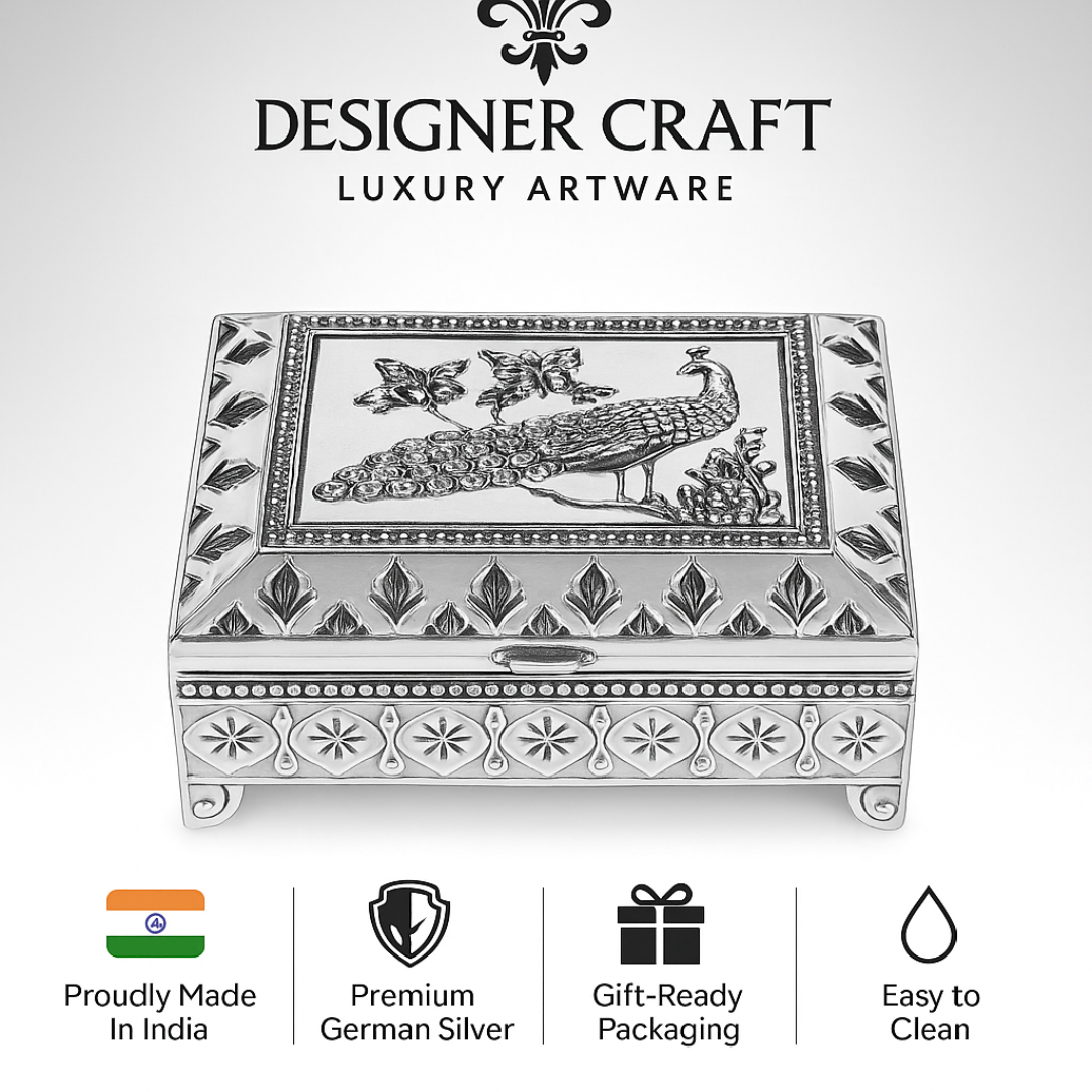 Elegant Enamel & Silver Plated Jewellery Box(white)