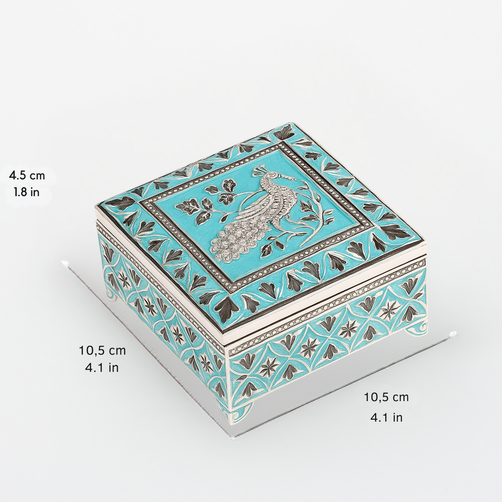 Elegant Enamel & Silver Plated Jewellery Box (green)