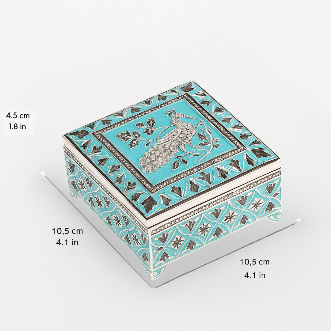 Elegant Enamel & Silver Plated Jewellery Box (green)