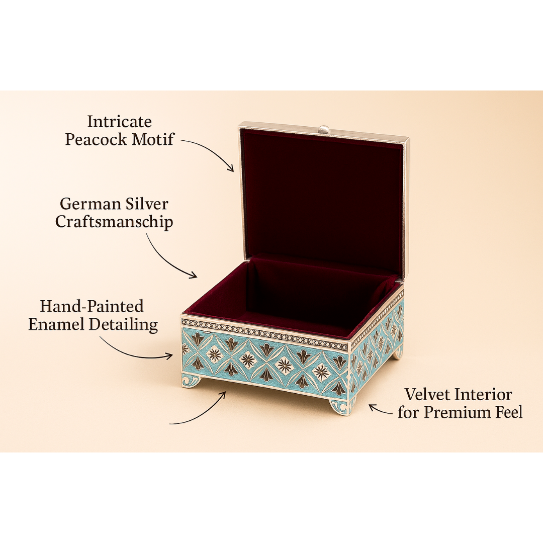 Elegant Enamel & Silver Plated Jewellery Box (green)