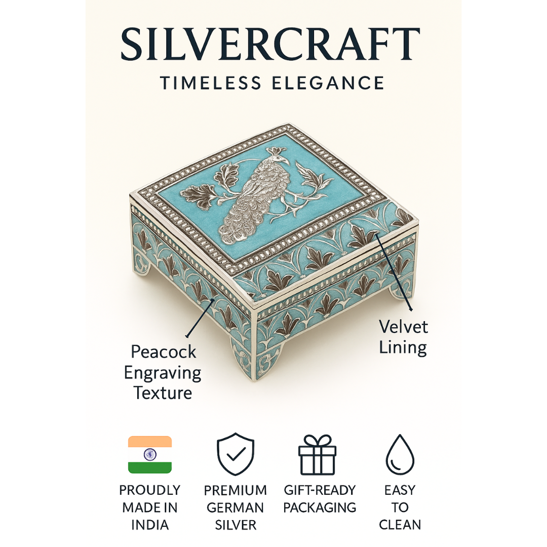 Elegant Enamel & Silver Plated Jewellery Box (green)